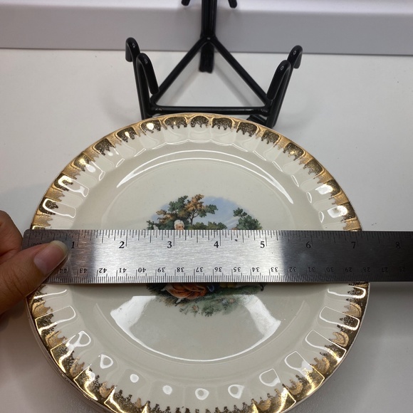 6 Cronin China Co. Salad Plates 7 1/4” Colonial Couple Gold Rim Minerva Ohio - Picture 10 of 10